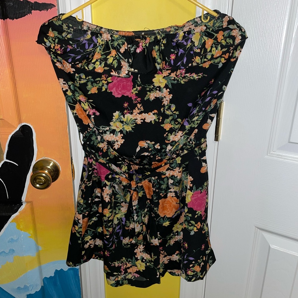 Black floral romper with belt